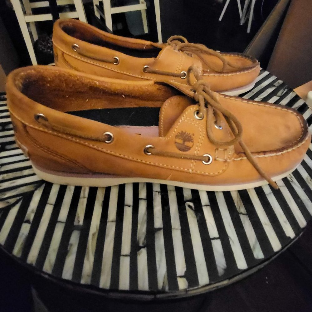 Womens Timberland Amherst 2 Eye Boat 11645 Tan Leather Lace Up Boat Shoes 8.5
